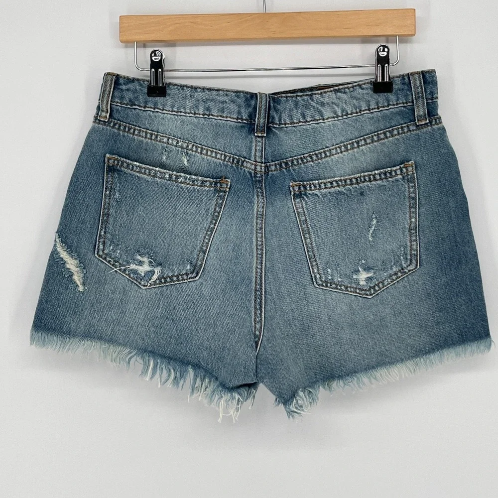Altard State Sneak Peek Crossover Denim Shorts Distressed Frayed Wash‎ Blue M